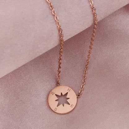 Round Disc Compass Pendant Necklace