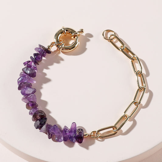 Amethyst Rough Stone Crystal Chain Bracelet