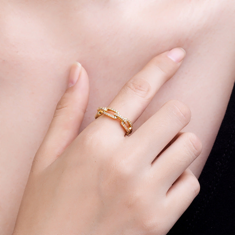 Elegant Gold Zircon Chain Ring for Women