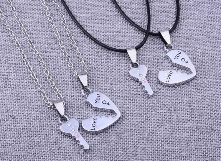 Couple Key & Heart Puzzle Necklace Set