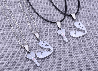 Couple Key & Heart Puzzle Necklace Set