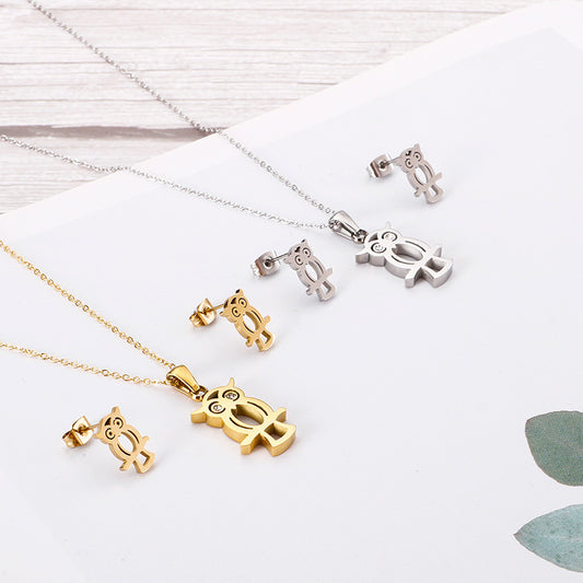 Hollow Owl Necklace & Earring Set
