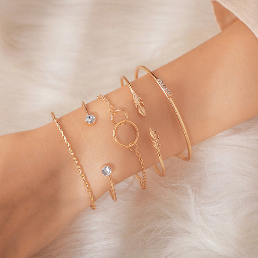 Leaf Circle 5-Piece Set Bracelets