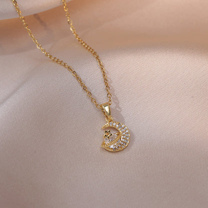 Sweet Star & Moon Zircon Necklace