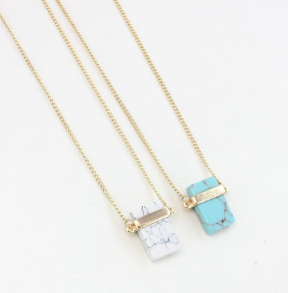 Natural White Turquoise & Turquoise Inlaid Necklace