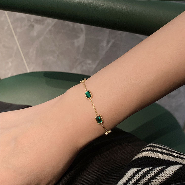 Ins Style French Emerald Necklace & Bracelet Set