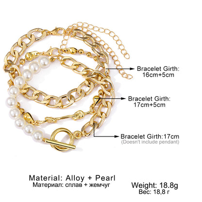 Heart Pearl Multi-Layer Chain OT Bracelet Suit