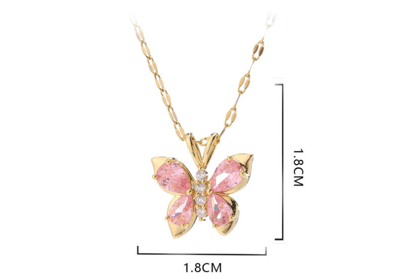 Butterfly Pink & Gold Titanium Steel Necklace