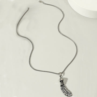 Gothic Skull Feather Pendant Necklace