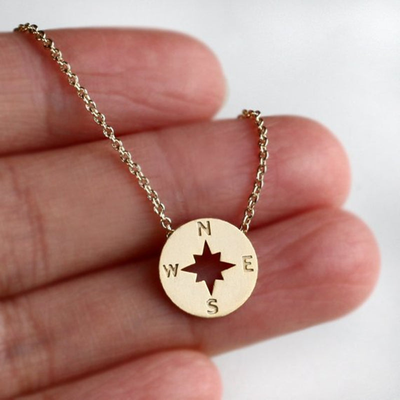 Round Disc Compass Pendant Necklace