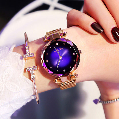 Rose Gold Watch with Starry Sky Design