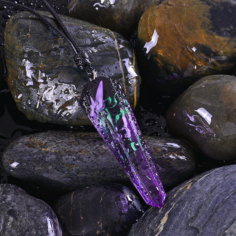 Vintage Ocean Landscape Wood Resin Necklace