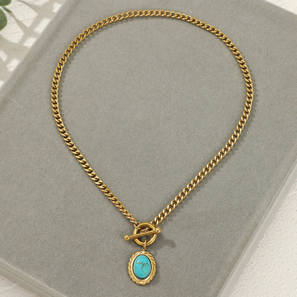 Women’s Stainless Steel Gold Turquoise Necklace