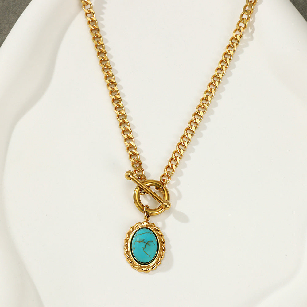 Women’s Stainless Steel Gold Turquoise Necklace