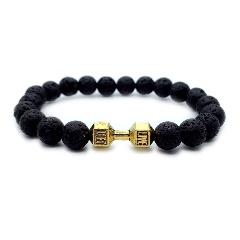 Barbell & Lava Rock Stone Beads Dumbbell Bracelet