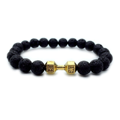 Barbell & Lava Rock Stone Beads Dumbbell Bracelet