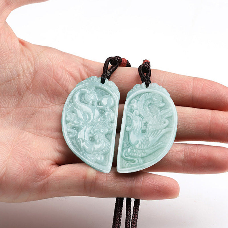 Dragon and Phoenix Jade Couple Necklace