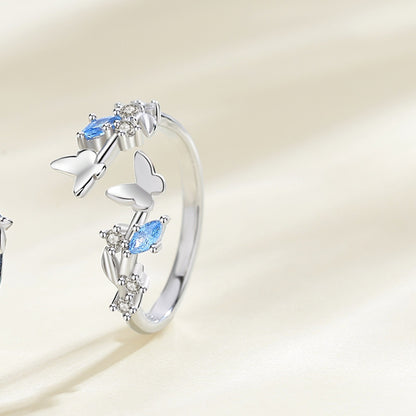 Adjustable Silver Whale Butterfly Couple Rings