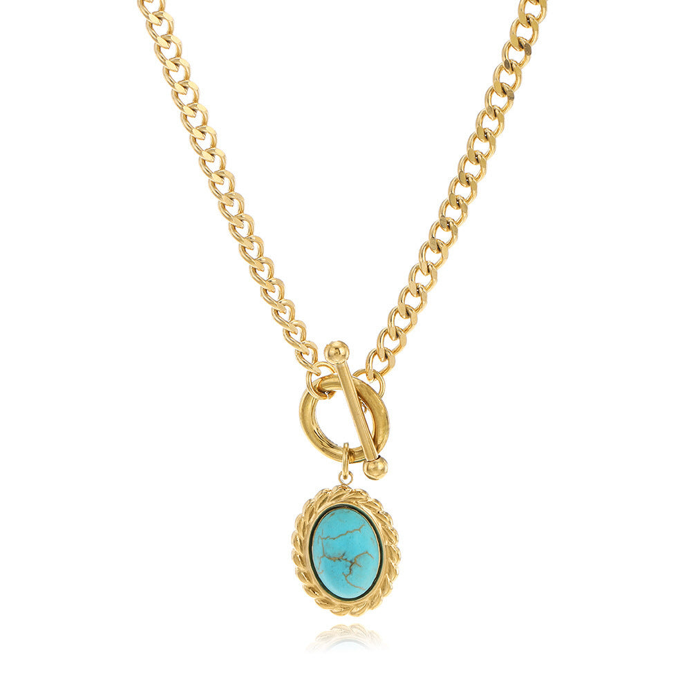 Women’s Stainless Steel Gold Turquoise Necklace