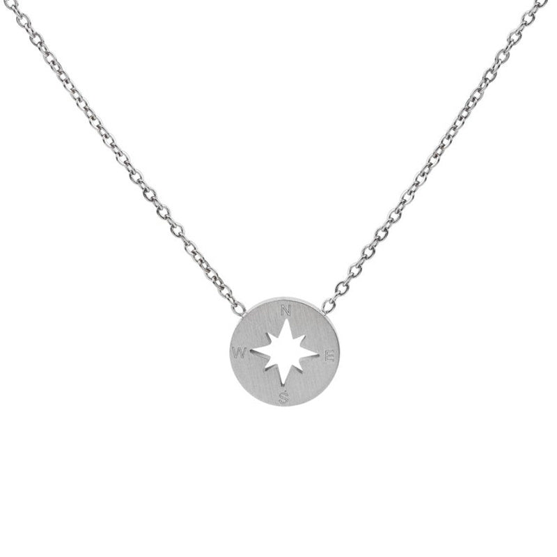 Round Disc Compass Pendant Necklace