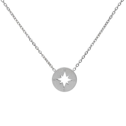 Round Disc Compass Pendant Necklace