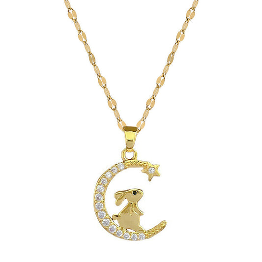 Bunny Crescent Moon Necklace