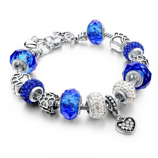 Crystal Beads & Snake Chain Charm Bracelet