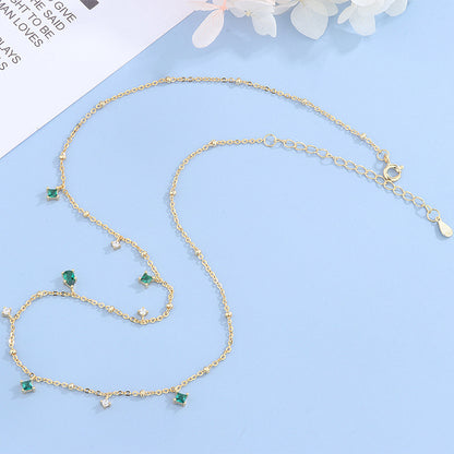 Water Drop Emerald Zircon Necklace, Silver