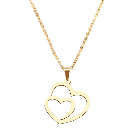 Double Peach Heart Couple Necklace