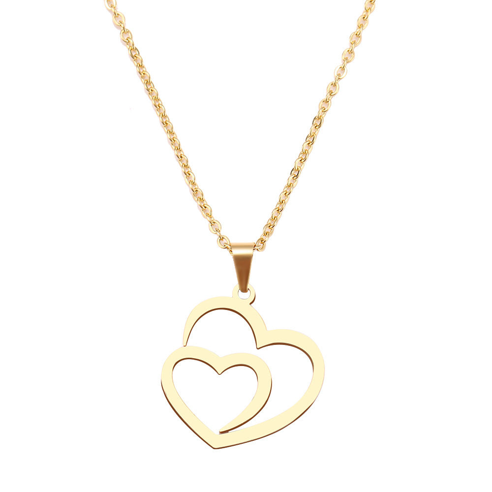 Double Peach Heart Couple Necklace