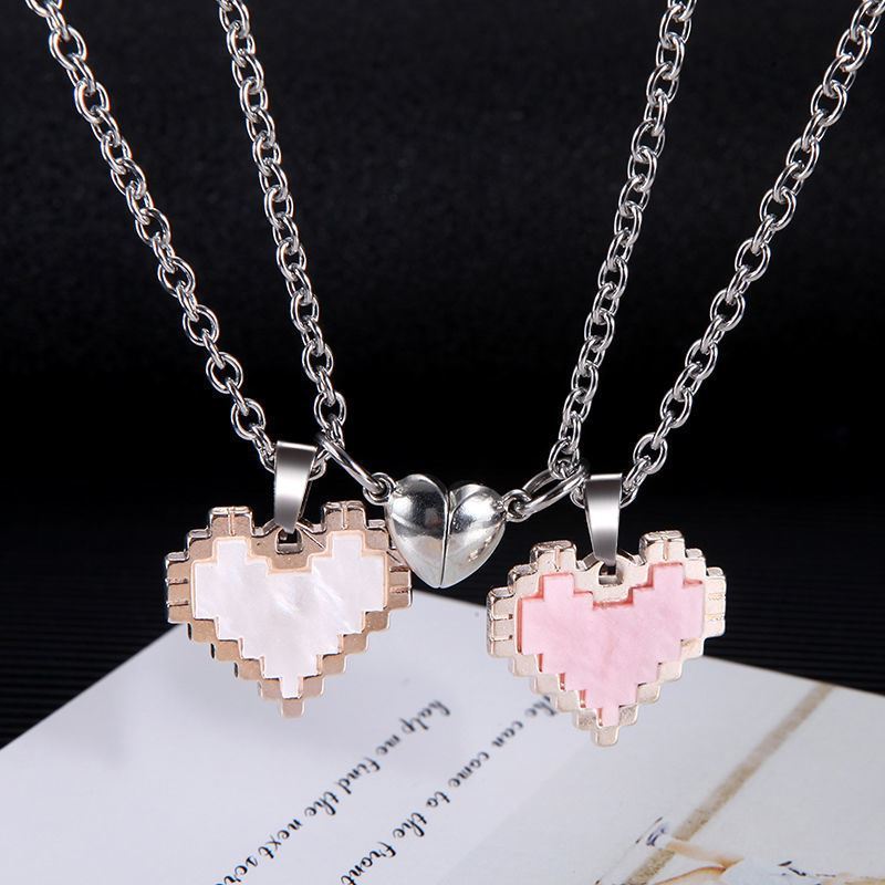 2Pcs Magnetic Heart-Shaped Mosaic Necklace Set