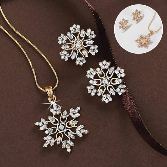 3-Piece Snowflake Necklace Set with Rhinestone Earrings and Clavicle Chain Pendant Necklace