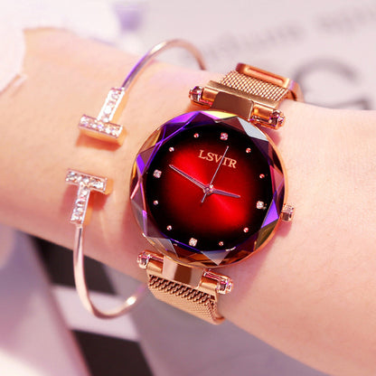 Rose Gold Watch with Starry Sky Design