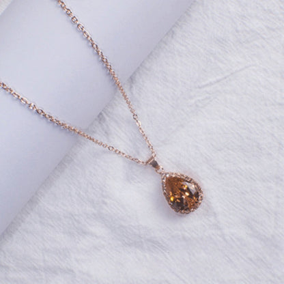 Water Drop Rose Gold Rhinestone Necklaces