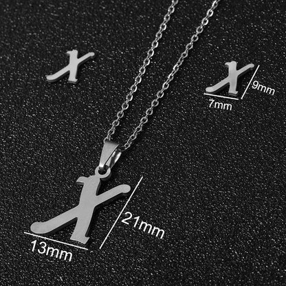 Stainless Steel Alphabet Necklace, 26 Initial Letters A–Z