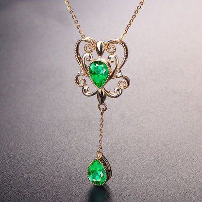 Emerald Color Hollow Bow Pendant Necklace