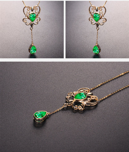 Emerald Color Hollow Bow Pendant Necklace