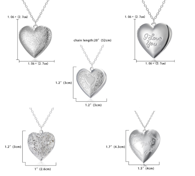 Heart Shaped Photo Frame Locket Pendant Necklace Silver