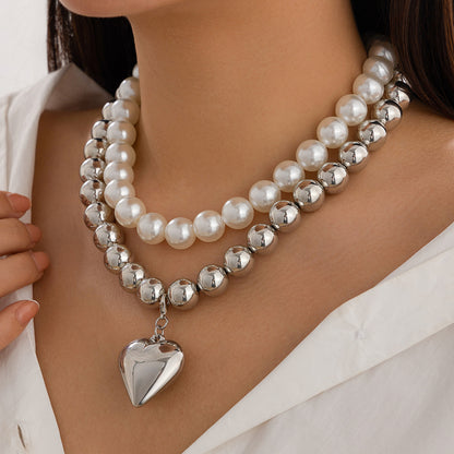 Ornament Pearl Heart Clavicle Chain Necklace