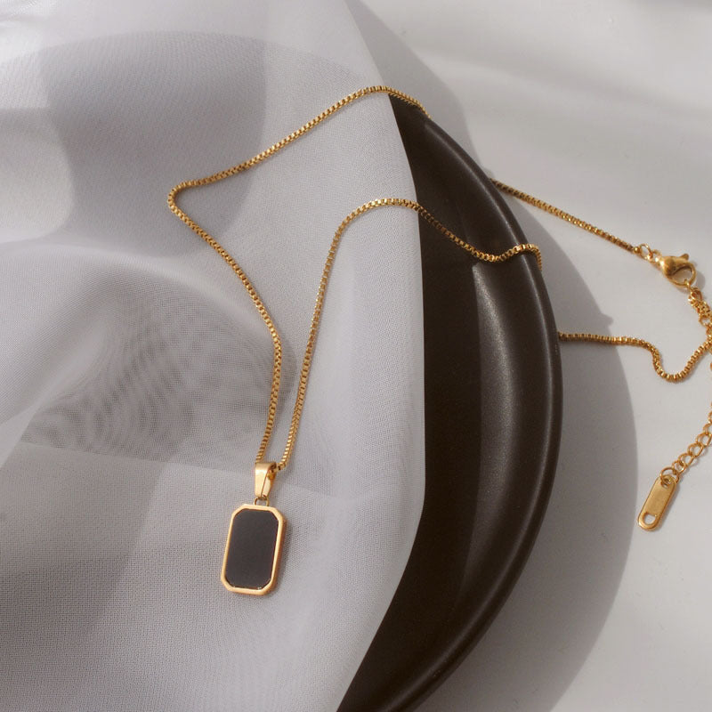 Gold Rectangular Pendant Necklace