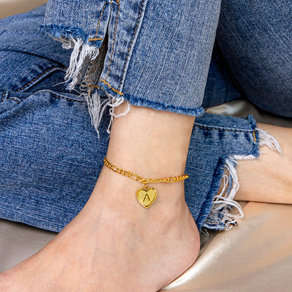 Gold Initial Letter Anklet for Women