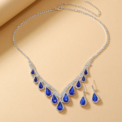 Sapphire Blue Crystal Necklace & Earrings Set