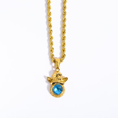 Coloured Gem Retention Guardian Angel Pendant Necklace