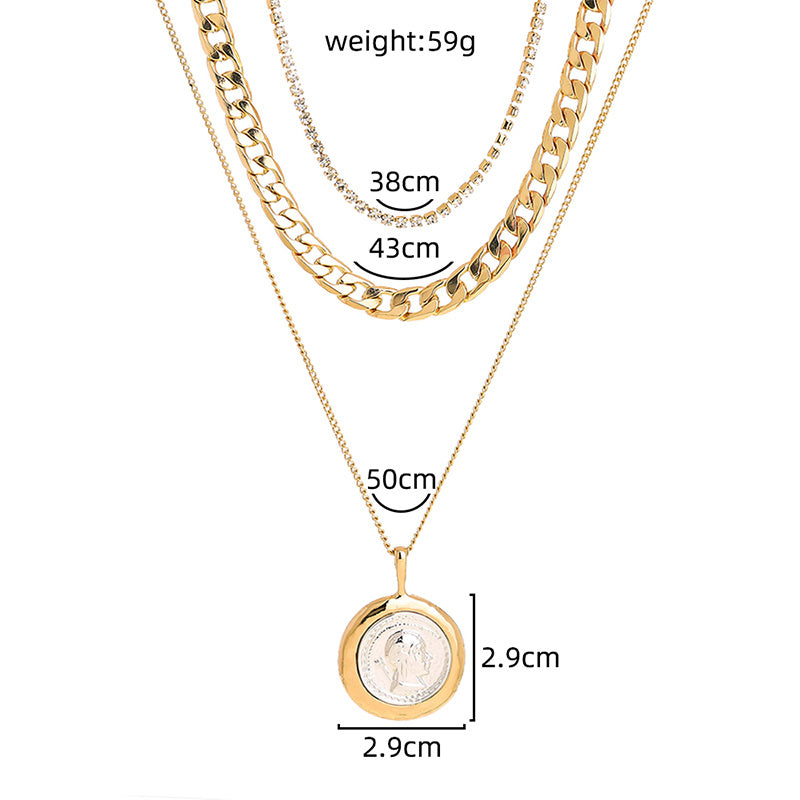 Retro Round Brand Multi-Layer Necklace