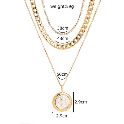 Retro Round Brand Multi-Layer Necklace