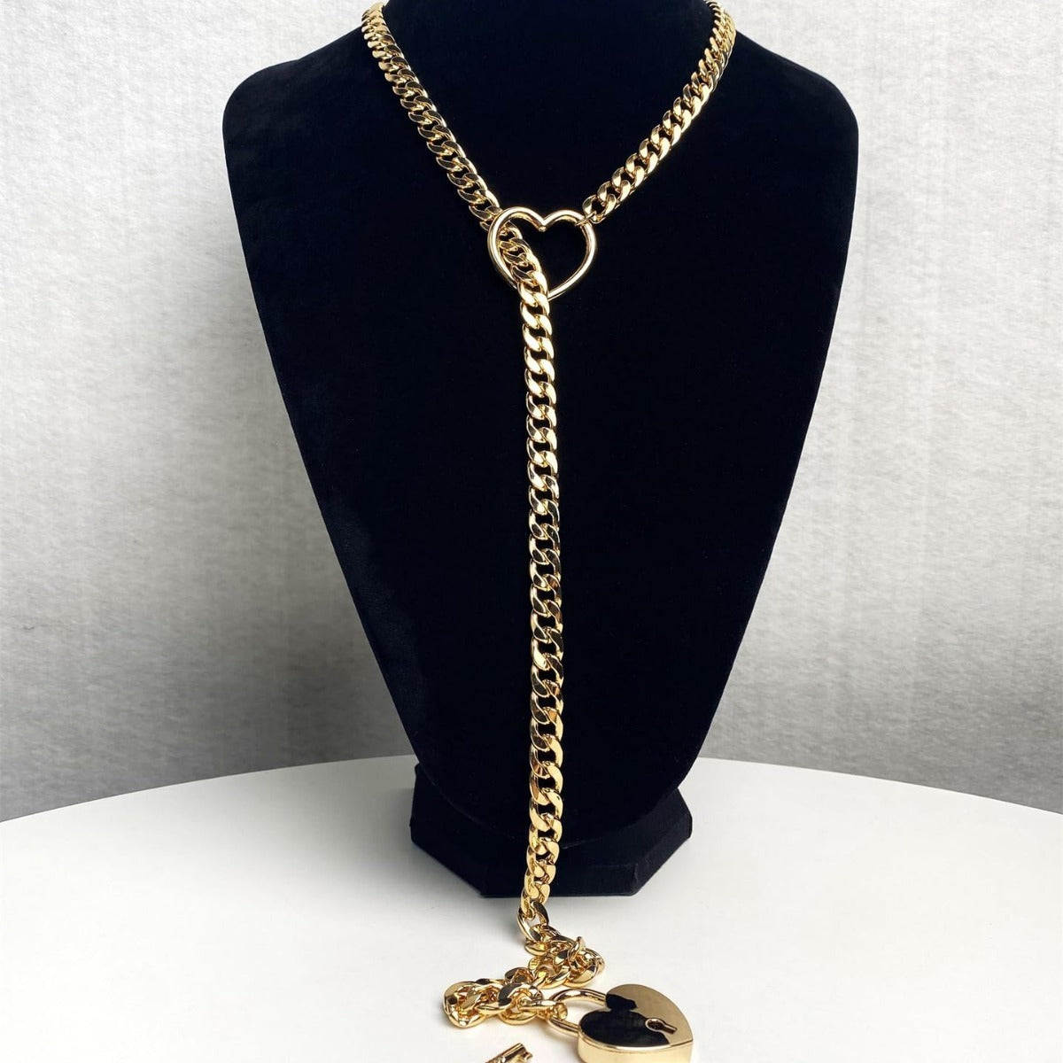 Heart Shaped Lock & Key Slip Chain Necklace