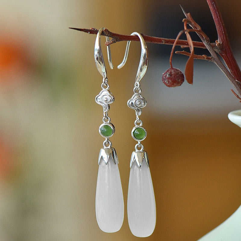 Super Fairy Sweet Vintage Water Drop Hetian Jade Earrings