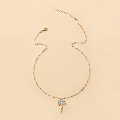 Rhinestone Gemstone Coconut Tree Pendant Necklace