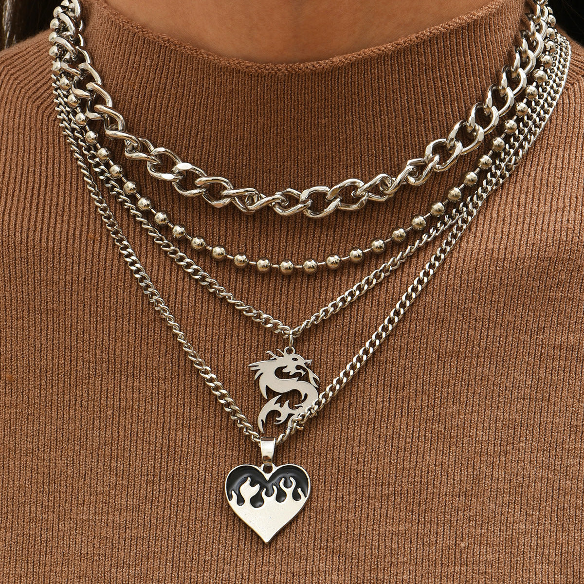 Multi-Layer Love Dragon Heart Pendant Necklace