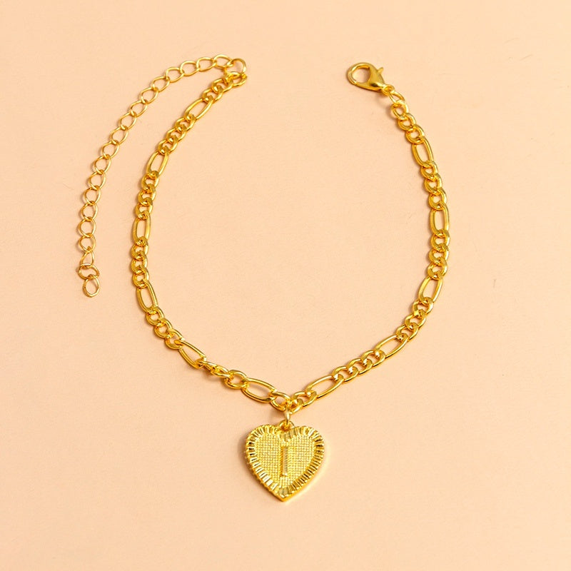 Gold Initial Letter Anklet for Women